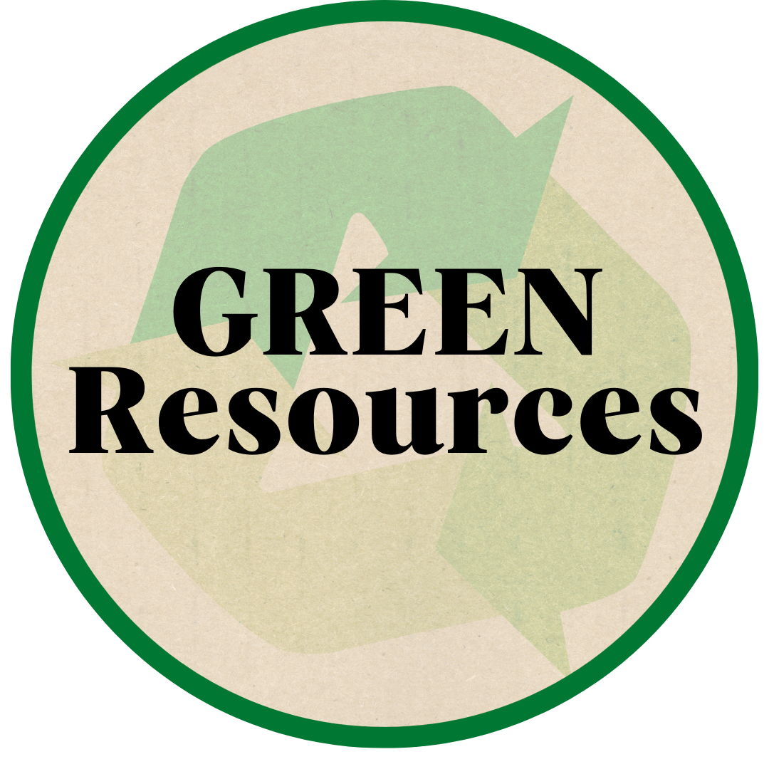 Round button that links to a page with environmental resources 